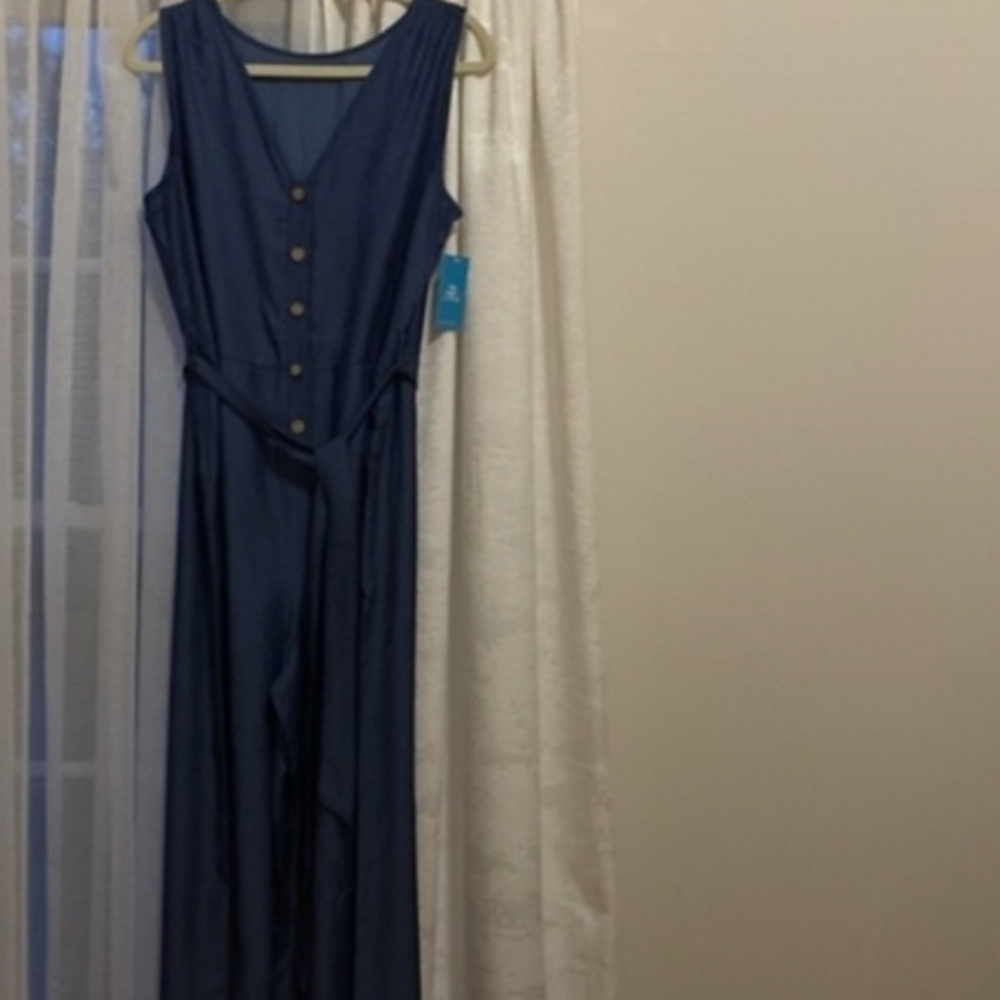 Cupshe Slate Blue Sleeveless Tie-Waist Wide-Leg Jumpsuit NWT - Picture 10 of 10